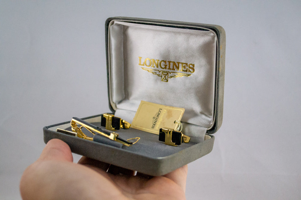 Boutons de manchette Longines onyx lumeville montre vintage