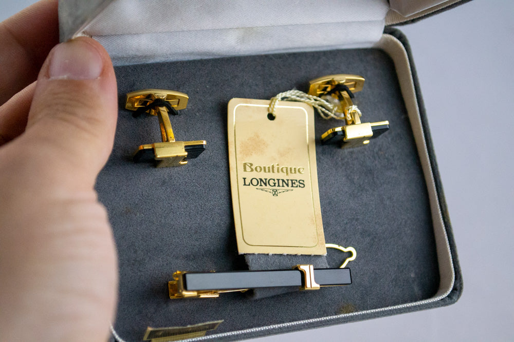 Boutons de manchette Longines onyx lumeville montre vintage