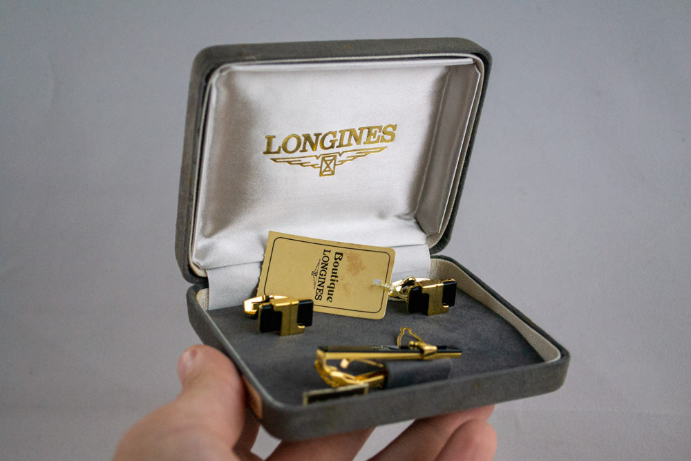 Boutons de manchette Longines onyx lumeville montre vintage