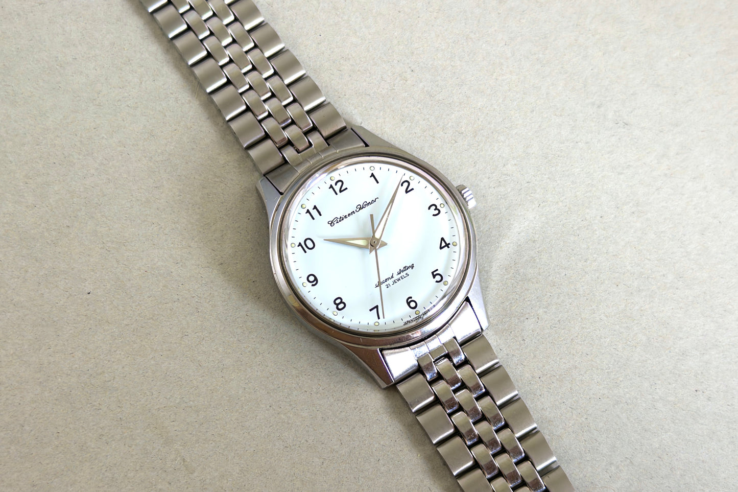 Citizen Homer Second Setting railway watch from 1977 on its steel bracelet