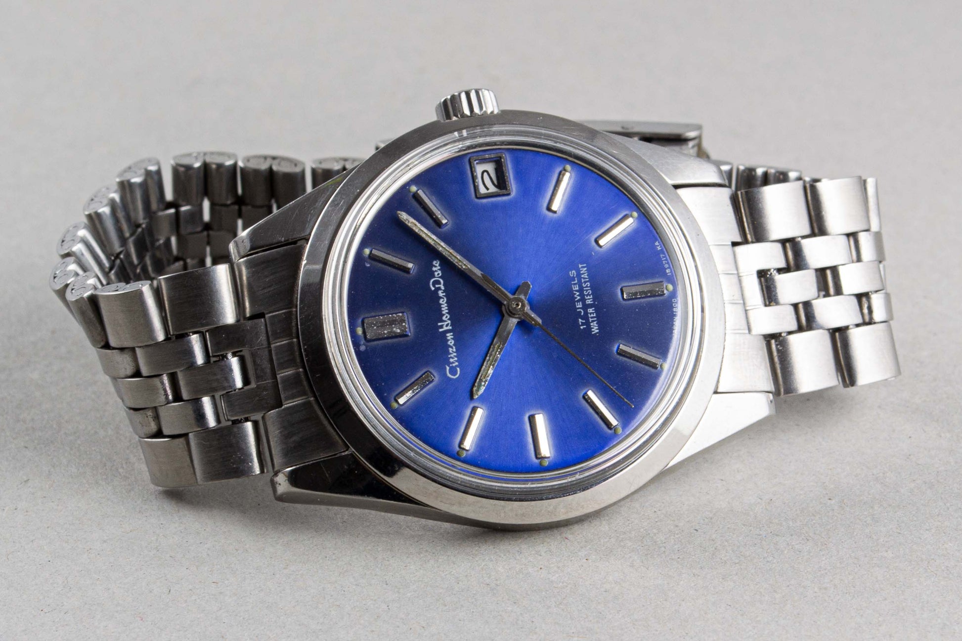 montre vintage Citizen Homer Date 63-1019 Bleue lumeville_