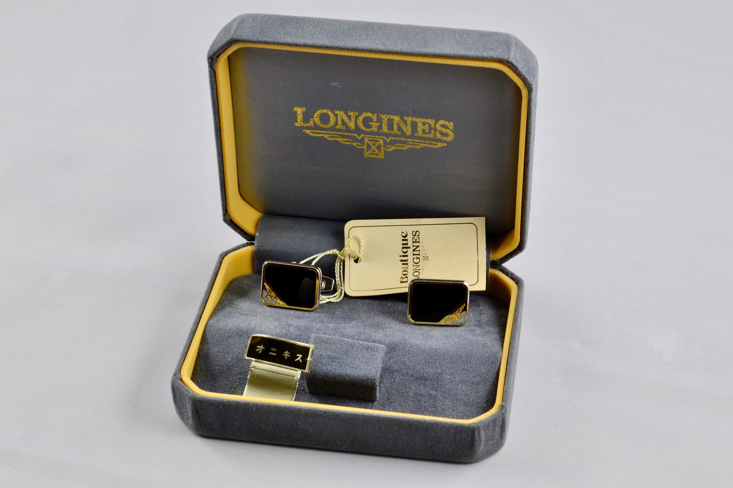 Boutons de manchette Longines pierre d'onyx fin 1980 - LumeVille