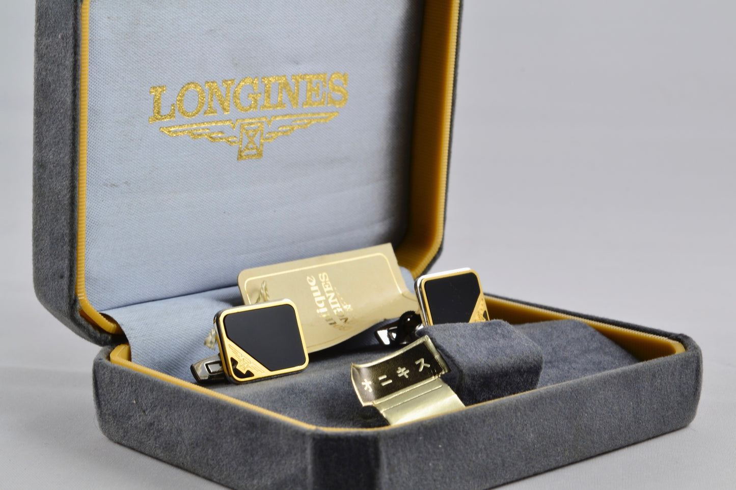 Boutons de manchette Longines pierre d'onyx fin 1980 - LumeVille