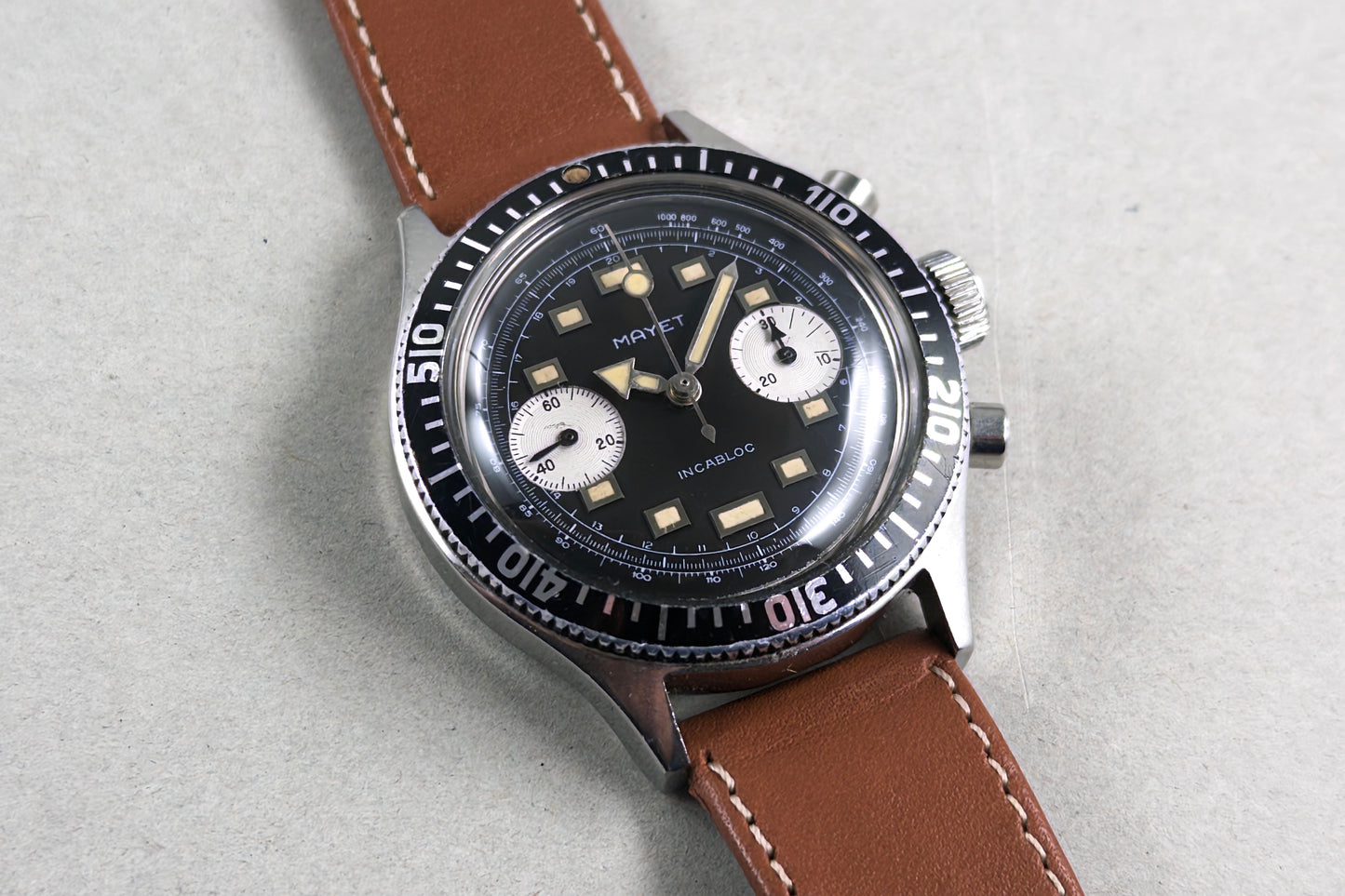 Mayet Skin Diver Chronograph reverse panda dial circa 1965 - vintage French watch
