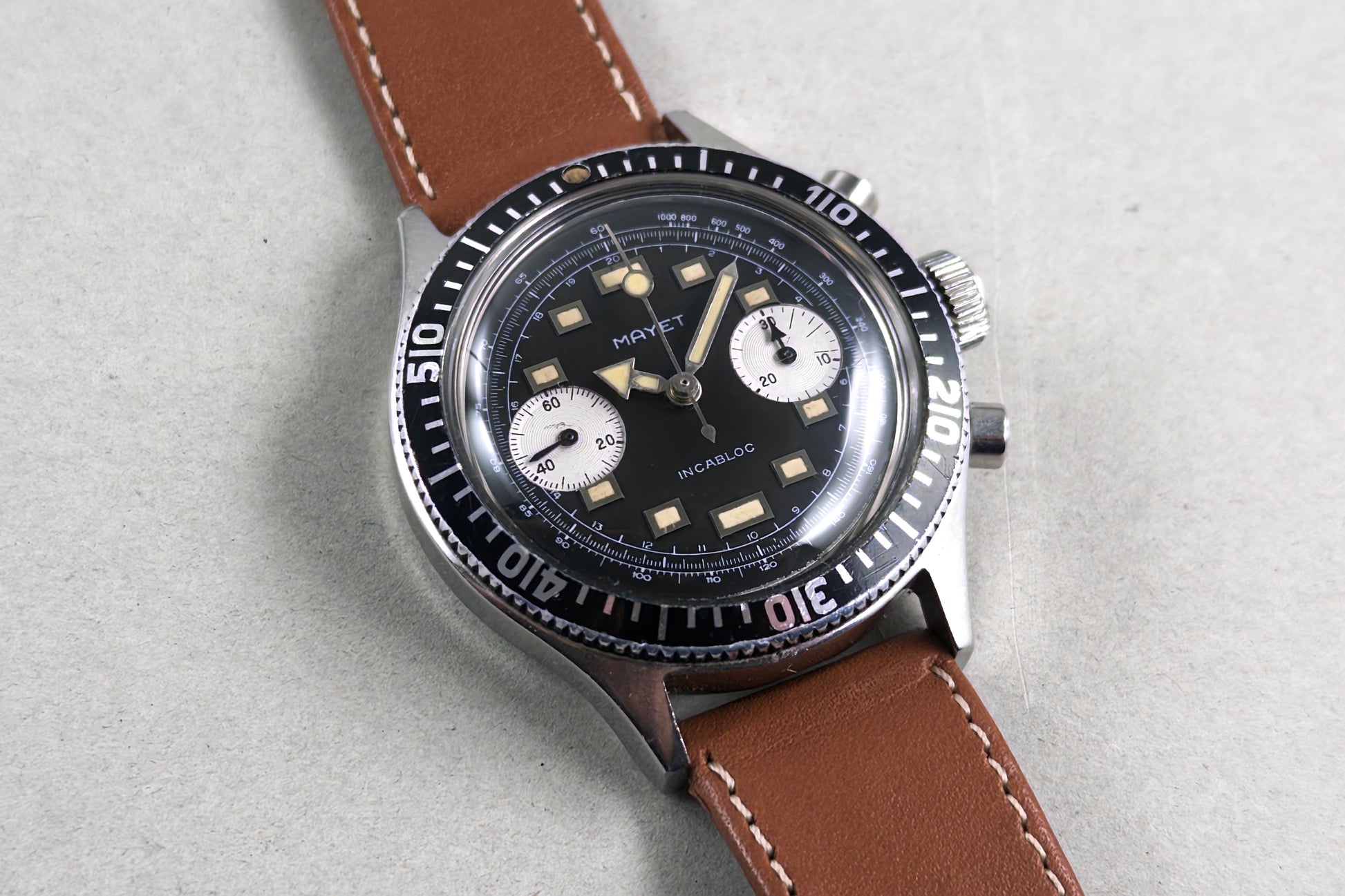 Mayet Skin Diver Chronograph reverse panda dial circa 1965 - vintage French watch