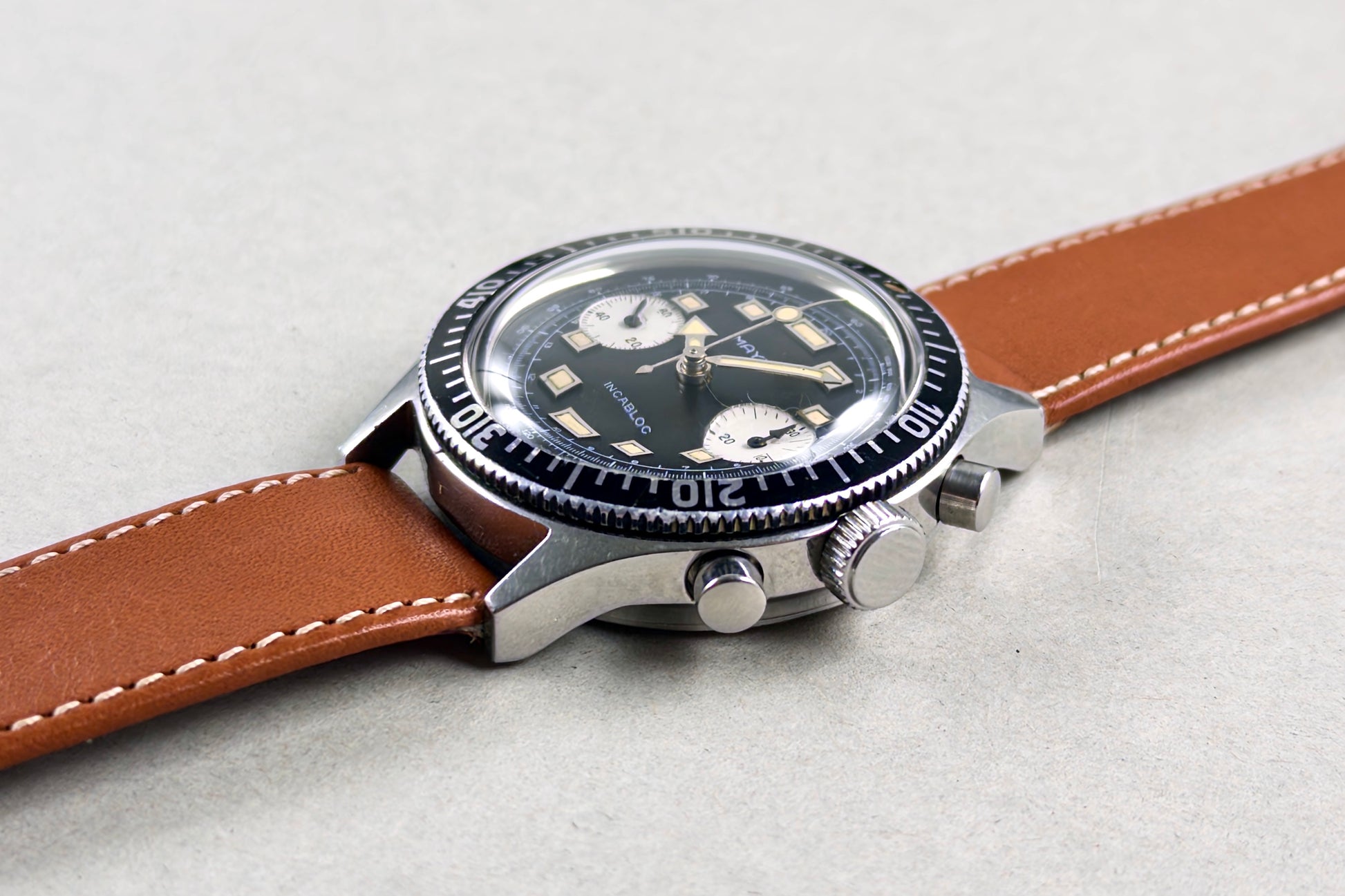 Mayet Skin Diver Chronograph reverse panda dial circa 1965 - vintage French watch