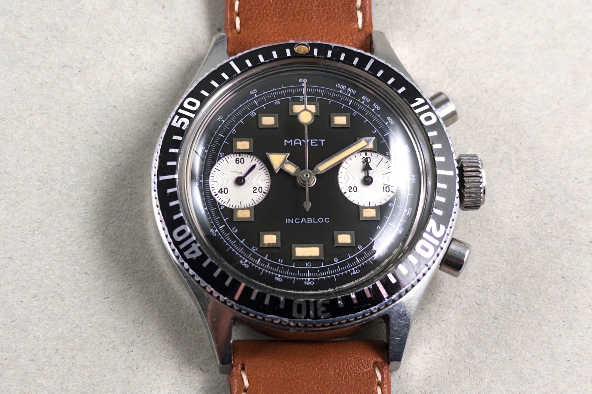 Mayet Skin Diver Chronograph reverse panda dial circa 1965 - vintage French watch