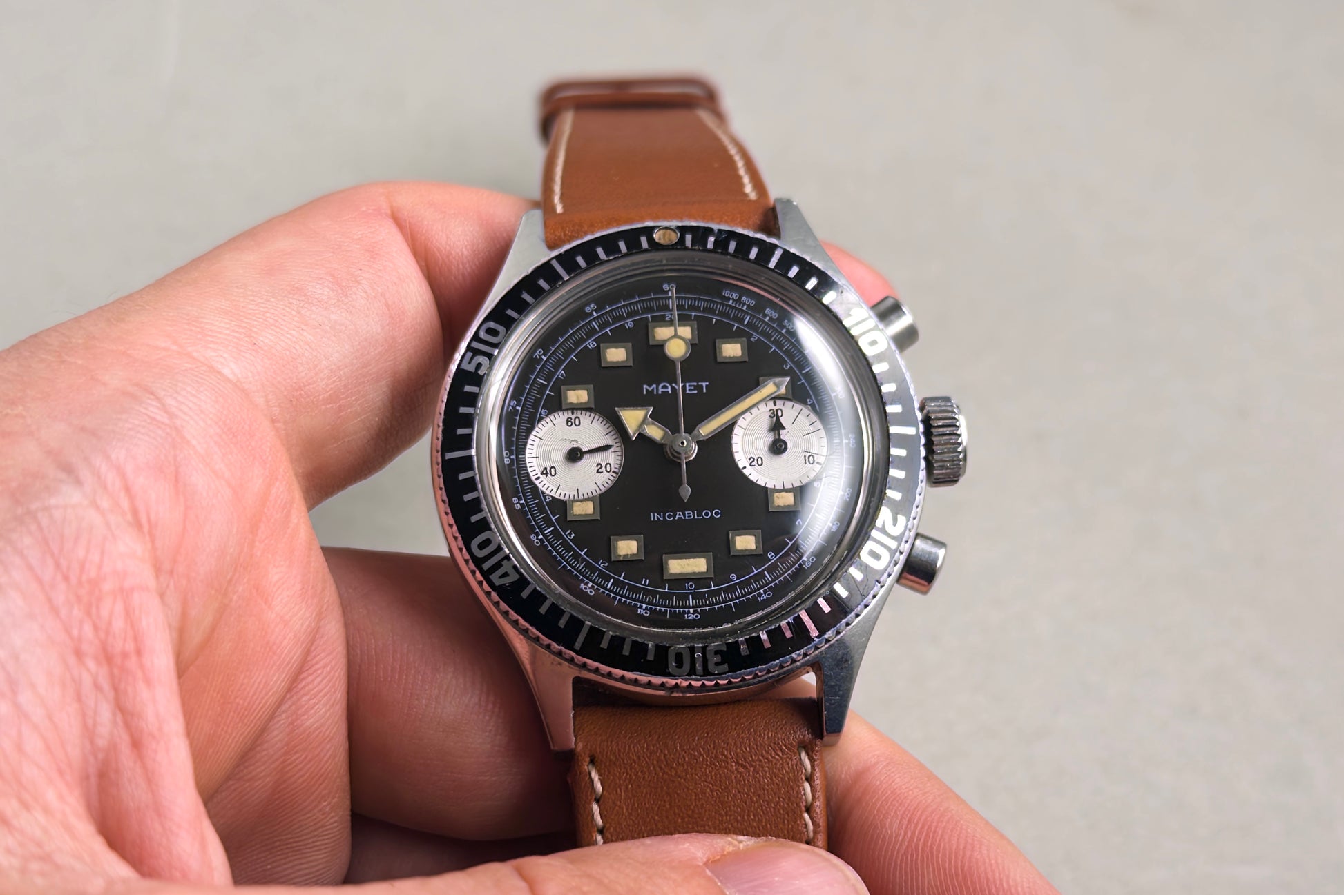 Mayet Skin Diver Chronograph reverse panda dial circa 1965 - vintage French watch