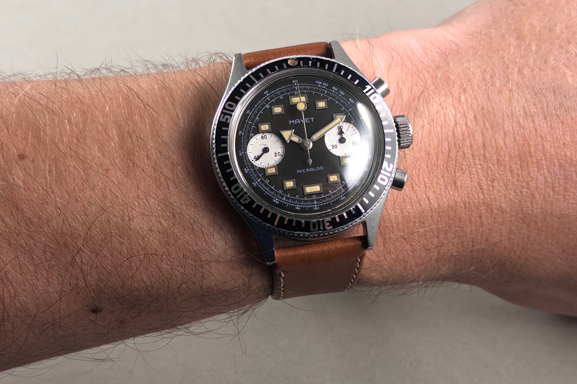 Mayet Skin Diver Chronograph reverse panda dial circa 1965 - vintage French watch