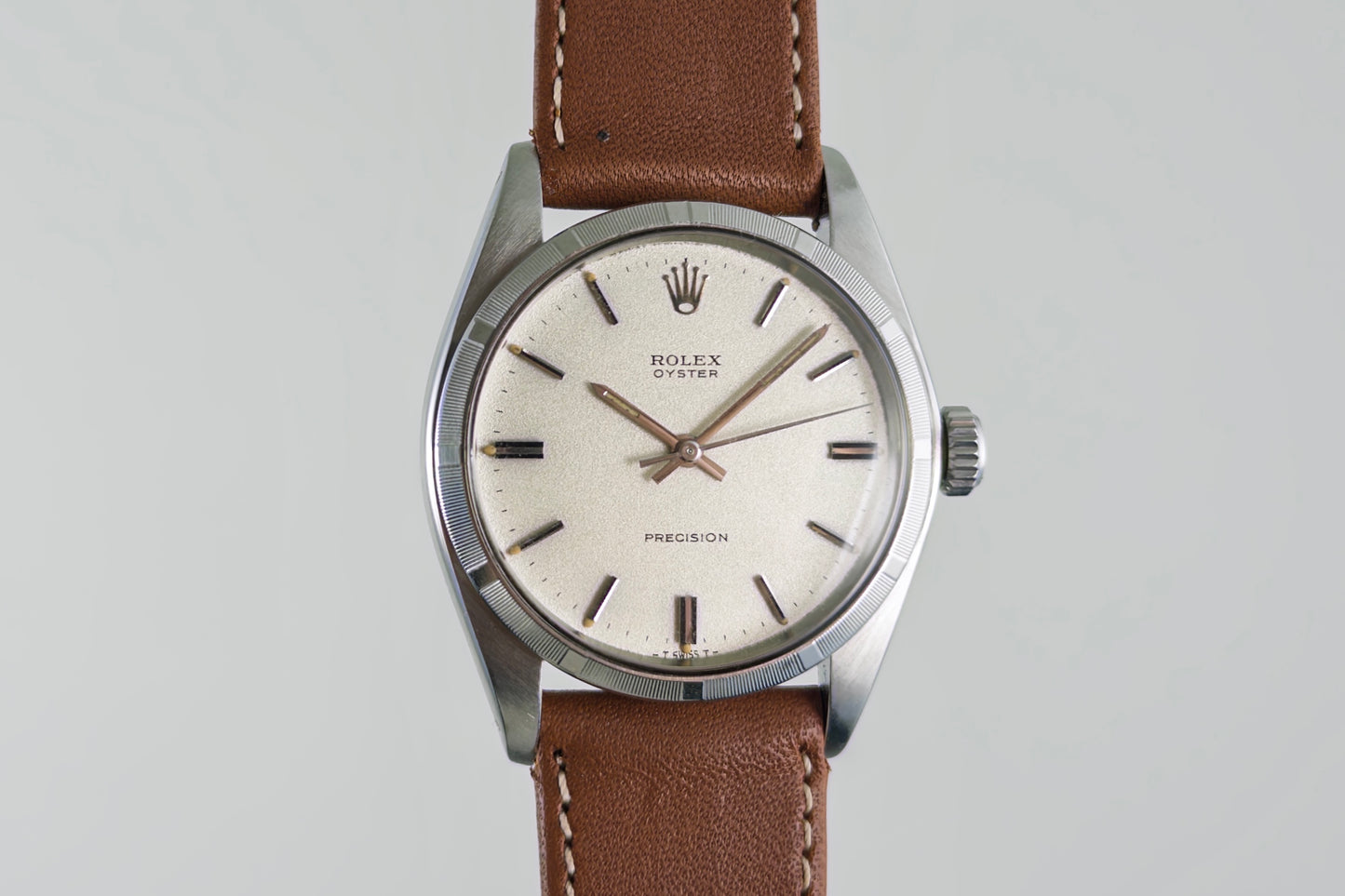 Silver dial of the Rolex Oyster Precision 6426 with Rolex Oyster and Precision markings
