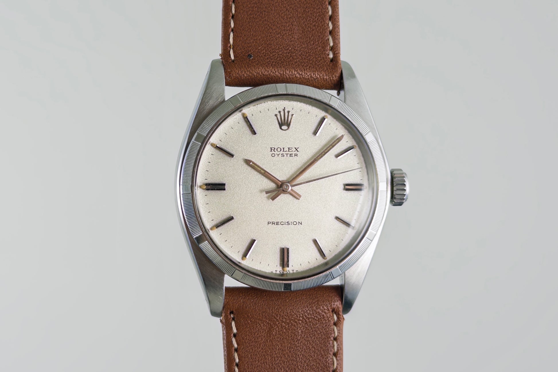 Silver dial of the Rolex Oyster Precision 6426 with Rolex Oyster and Precision markings