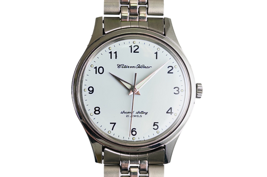 Citizen Homer Second Setting from 1977 with white dial and steel beads-of-rice bracelet