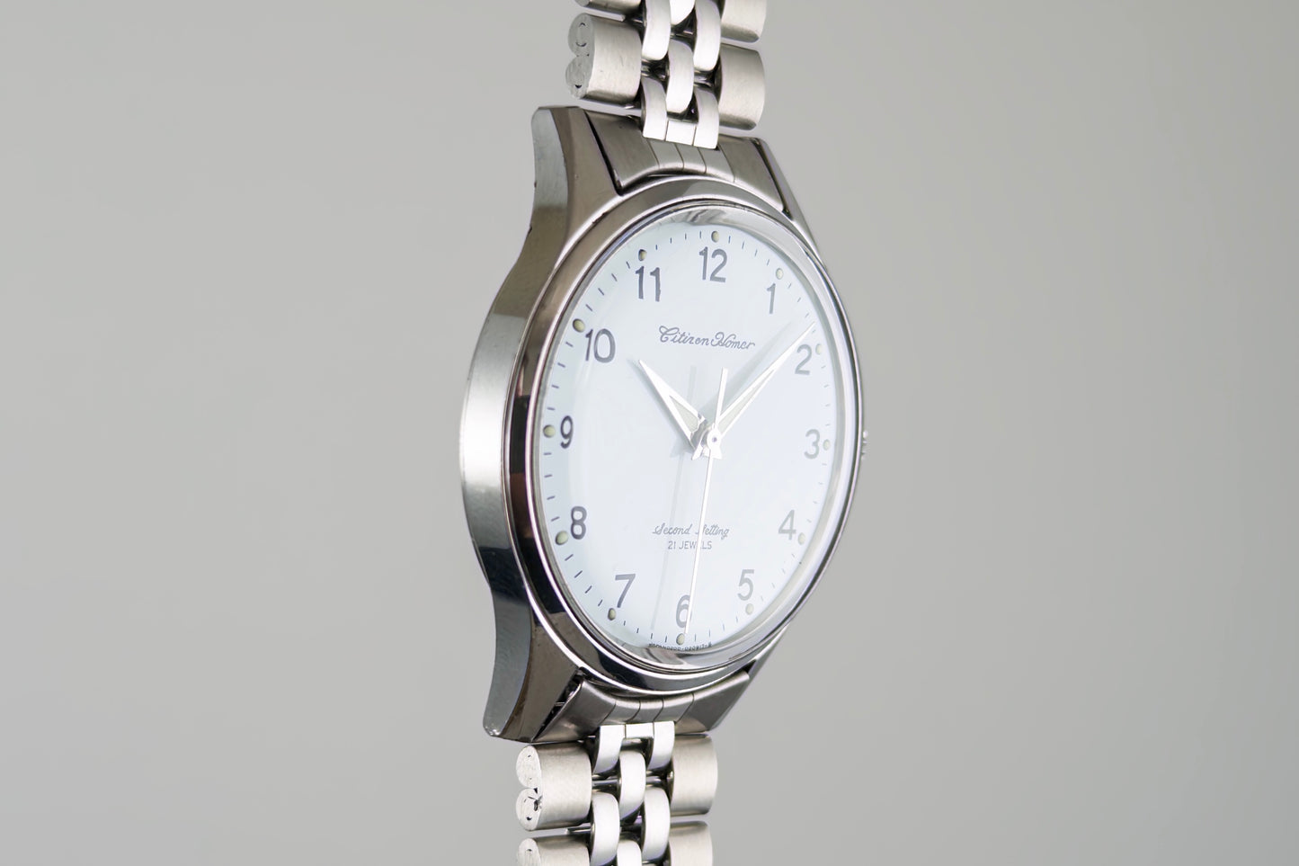 Citizen Homer Second Setting at an angle, showing the case and crown