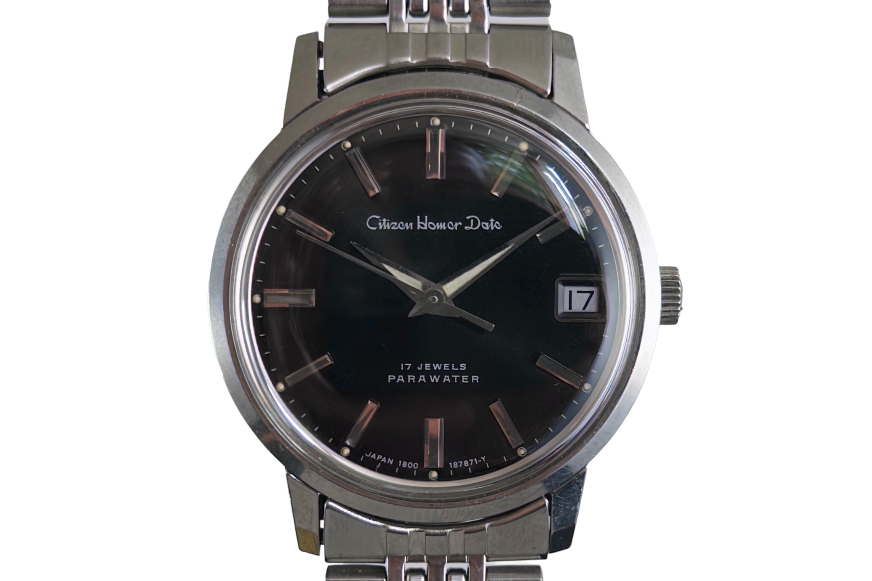 Citizen Homer Date 63-2058 from 1971 with black dial and steel beads-of-rice bracelet