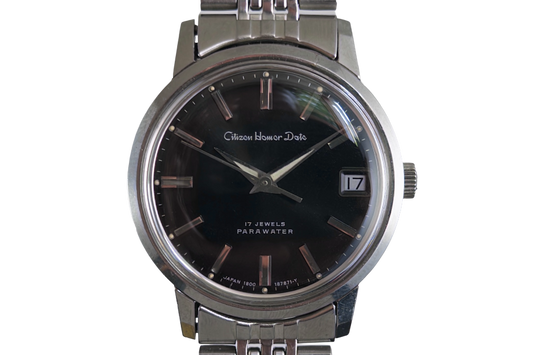 Citizen Homer Date 63-2058 from 1971 with black dial and steel beads-of-rice bracelet