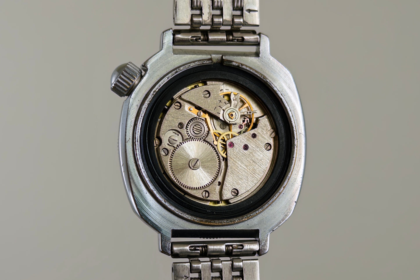 Mechanical movement of the Vostok Komandirskie visible with the caseback removed