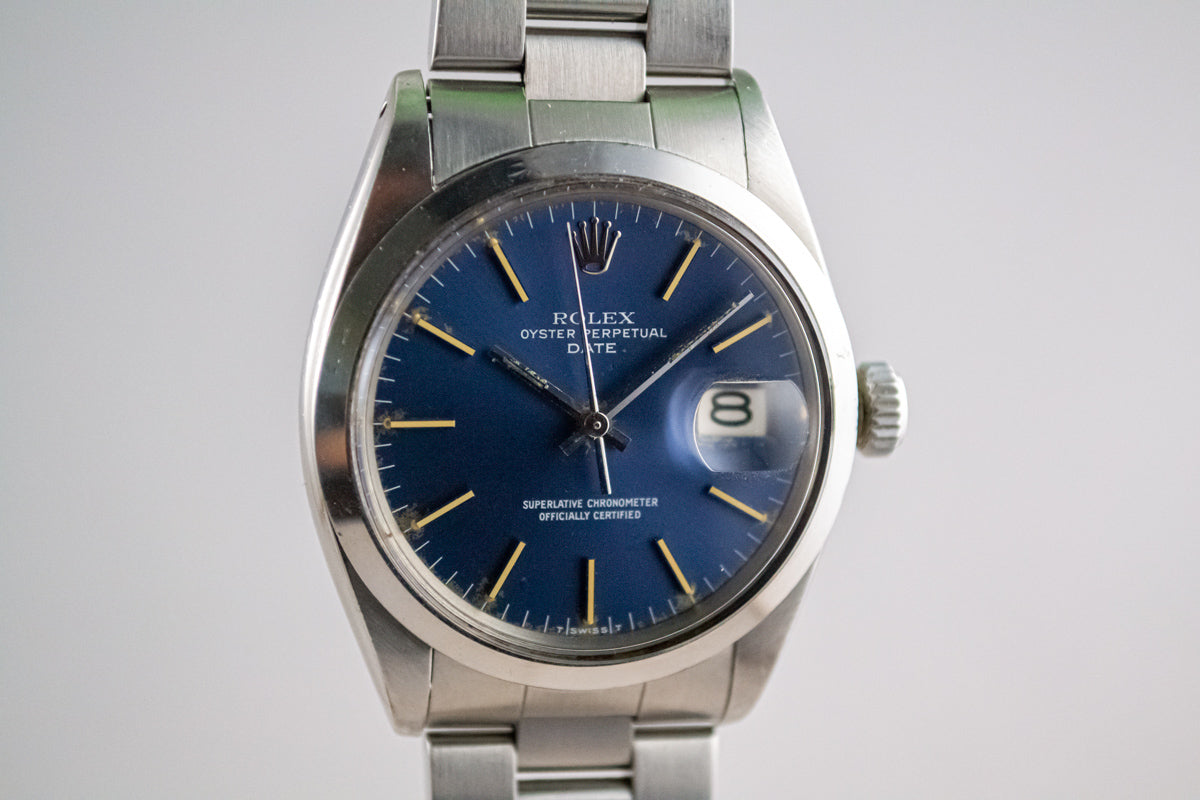 Rolex Oyster Perpetual Date 1500 Bleue lumeville montre vintage