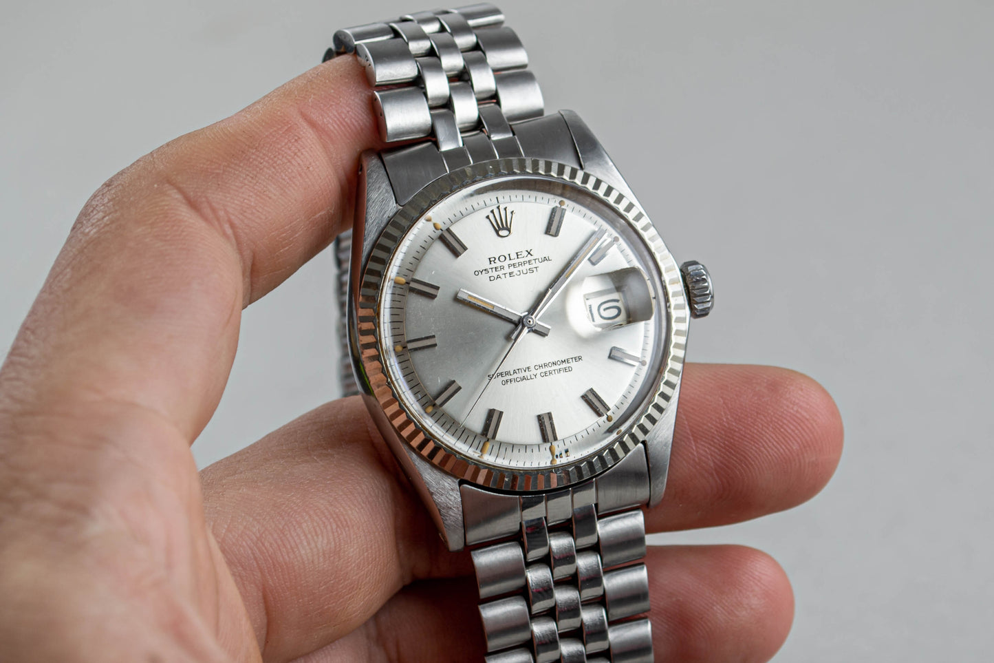 montre vintage Rolex Datejust 1601 Wide Boy lumeville