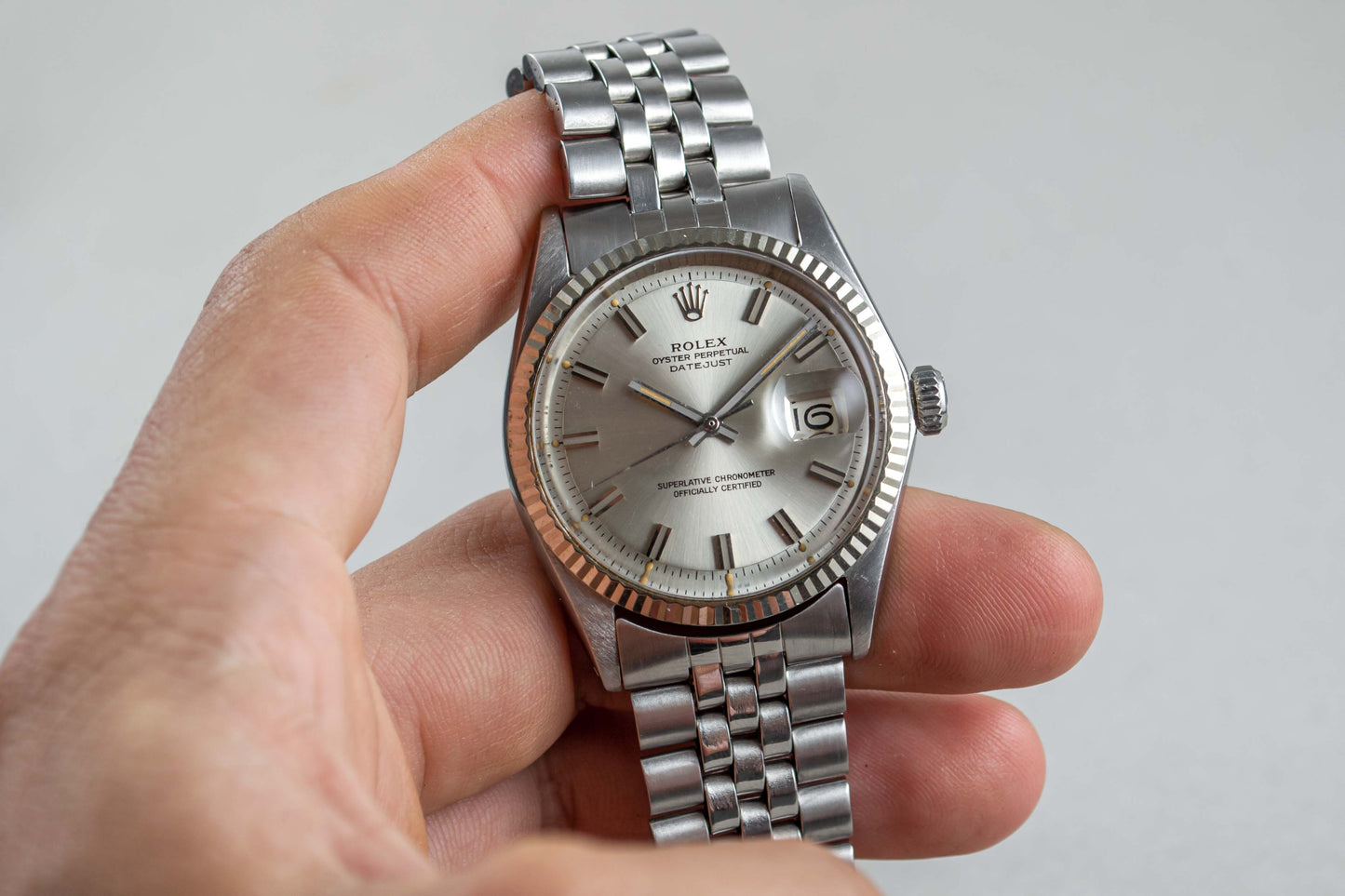 montre vintage Rolex Datejust 1601 Wide Boy lumeville
