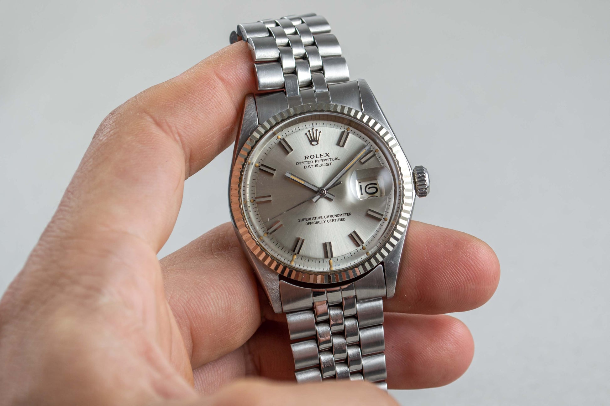 montre vintage Rolex Datejust 1601 Wide Boy lumeville
