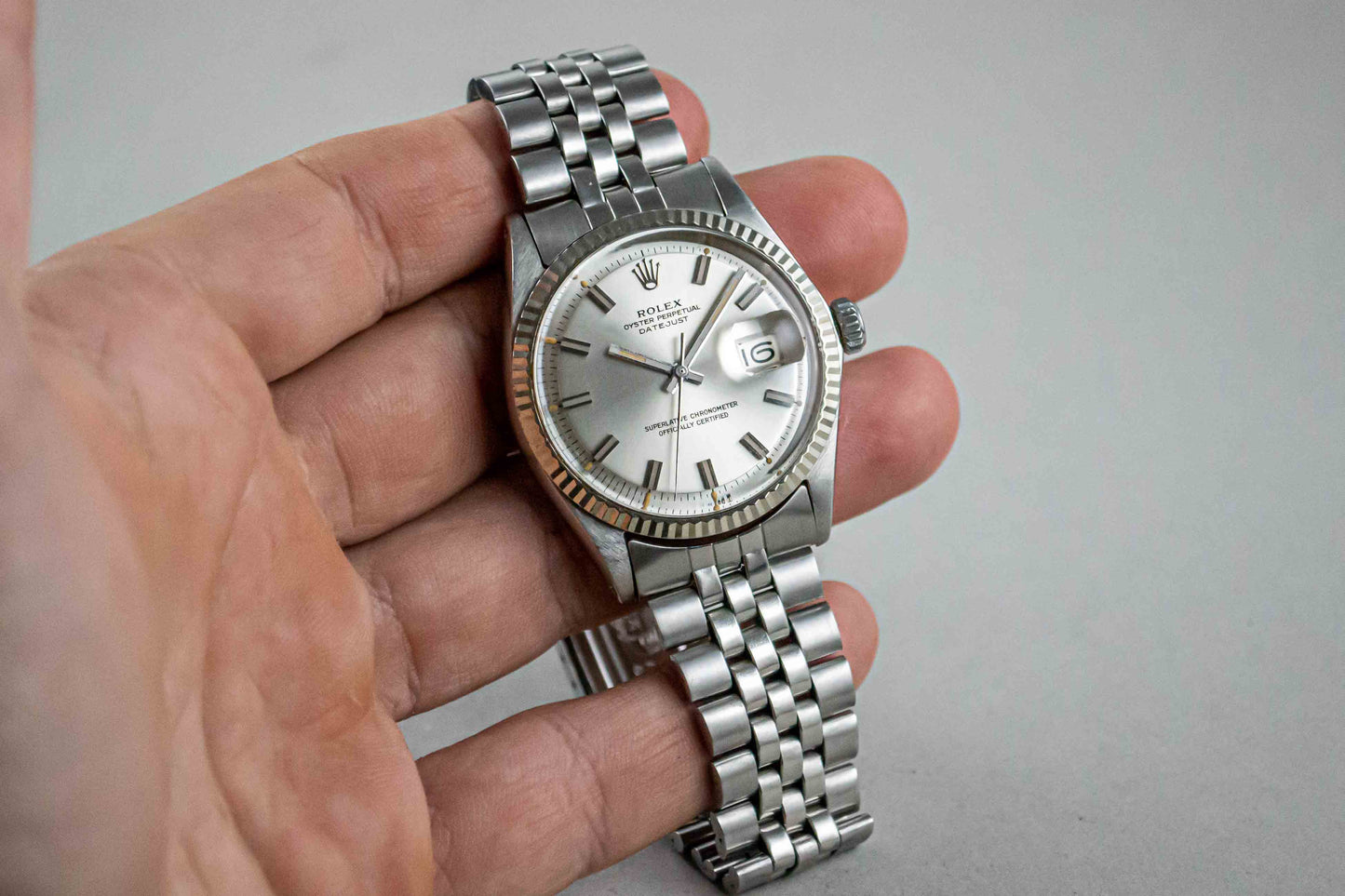 montre vintage Rolex Datejust 1601 Wide Boy lumeville