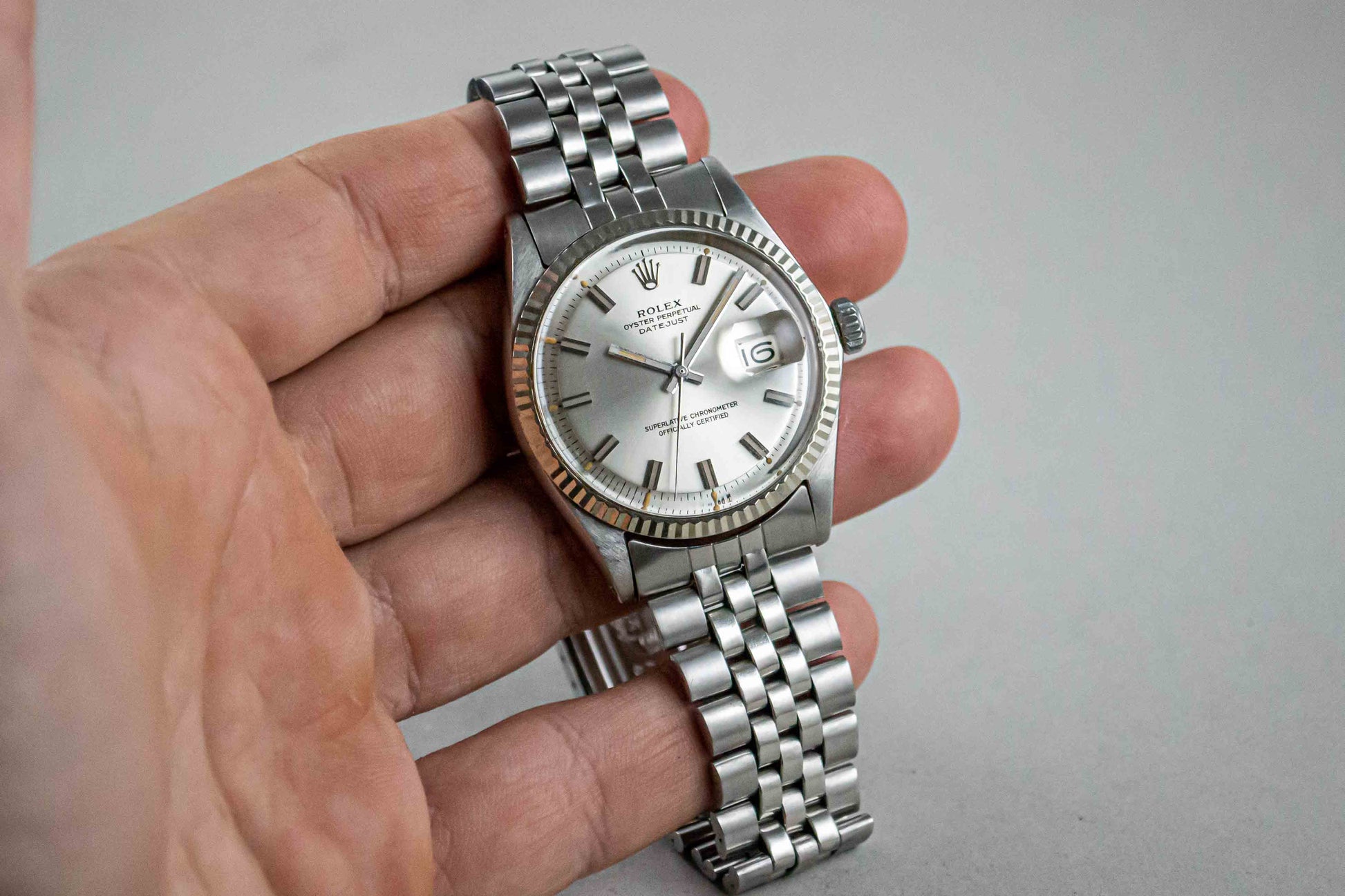 montre vintage Rolex Datejust 1601 Wide Boy lumeville