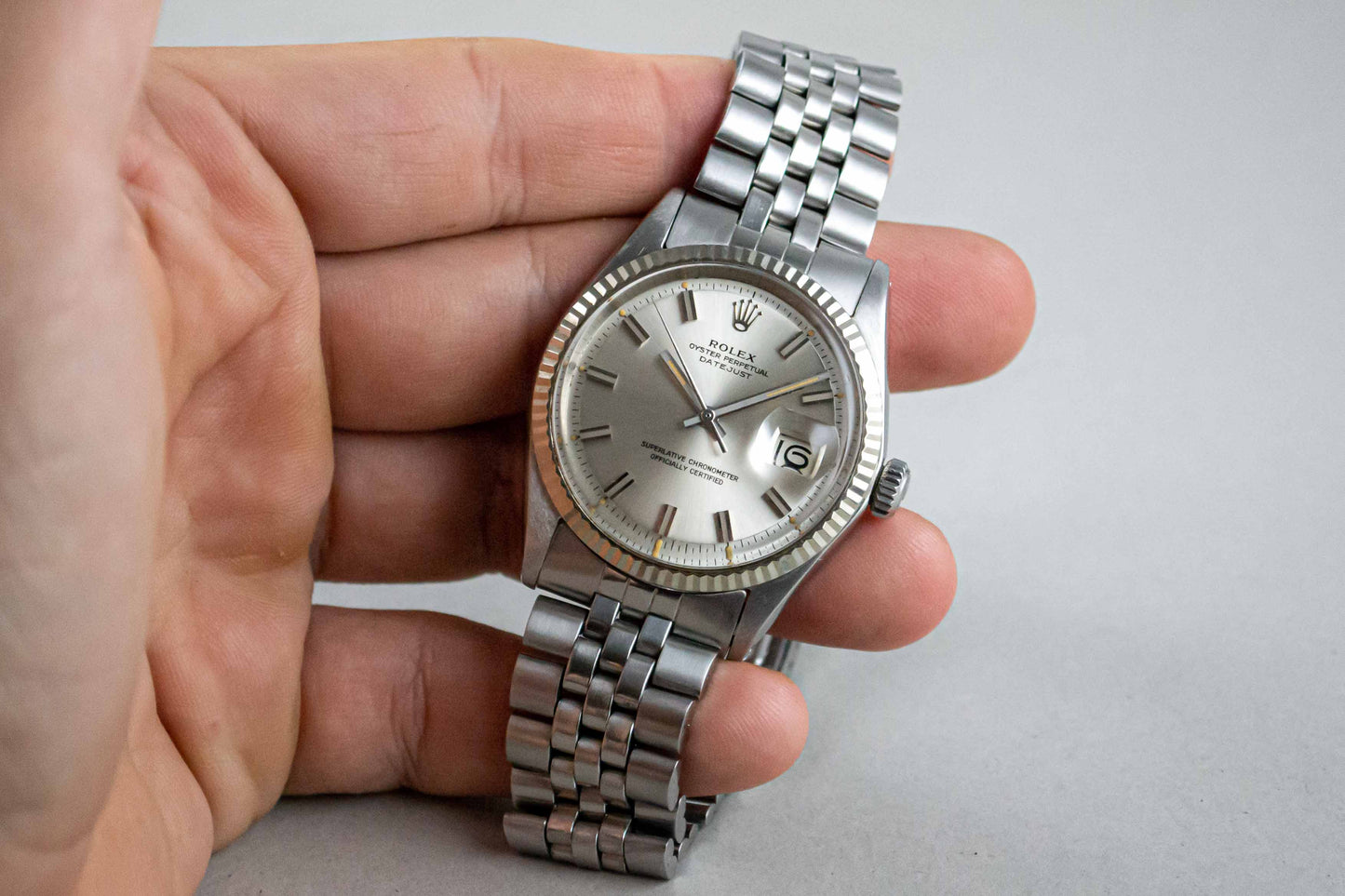 montre vintage Rolex Datejust 1601 Wide Boy lumeville