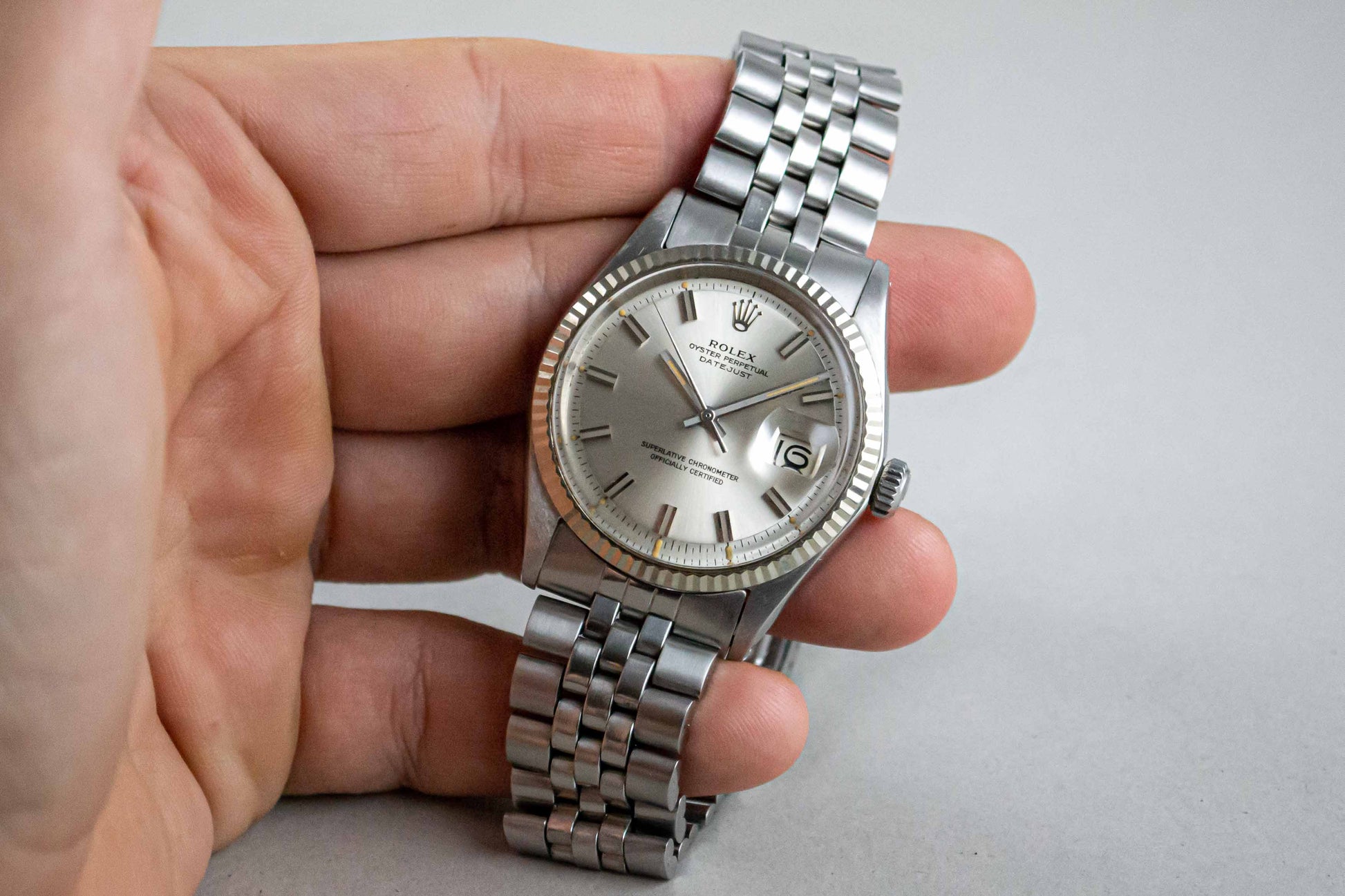 montre vintage Rolex Datejust 1601 Wide Boy lumeville