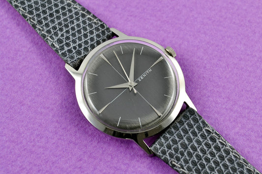 montre vintage lumeville Zenith Cadran Crosshair gris brossé